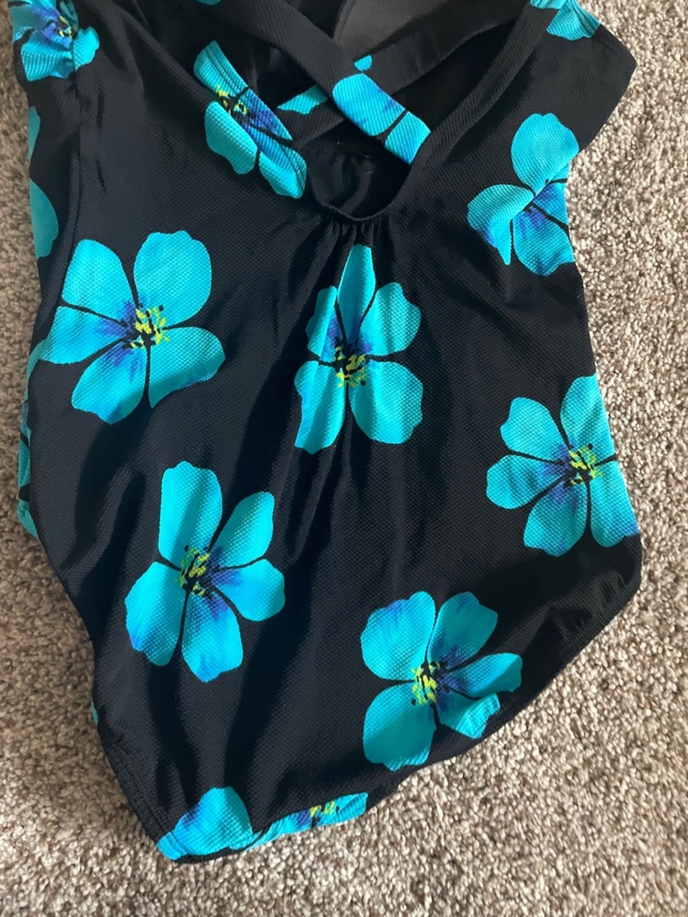 Women's Blue Floral One-Piece Swimsuit - Classic Fit - Picture 5 of 10